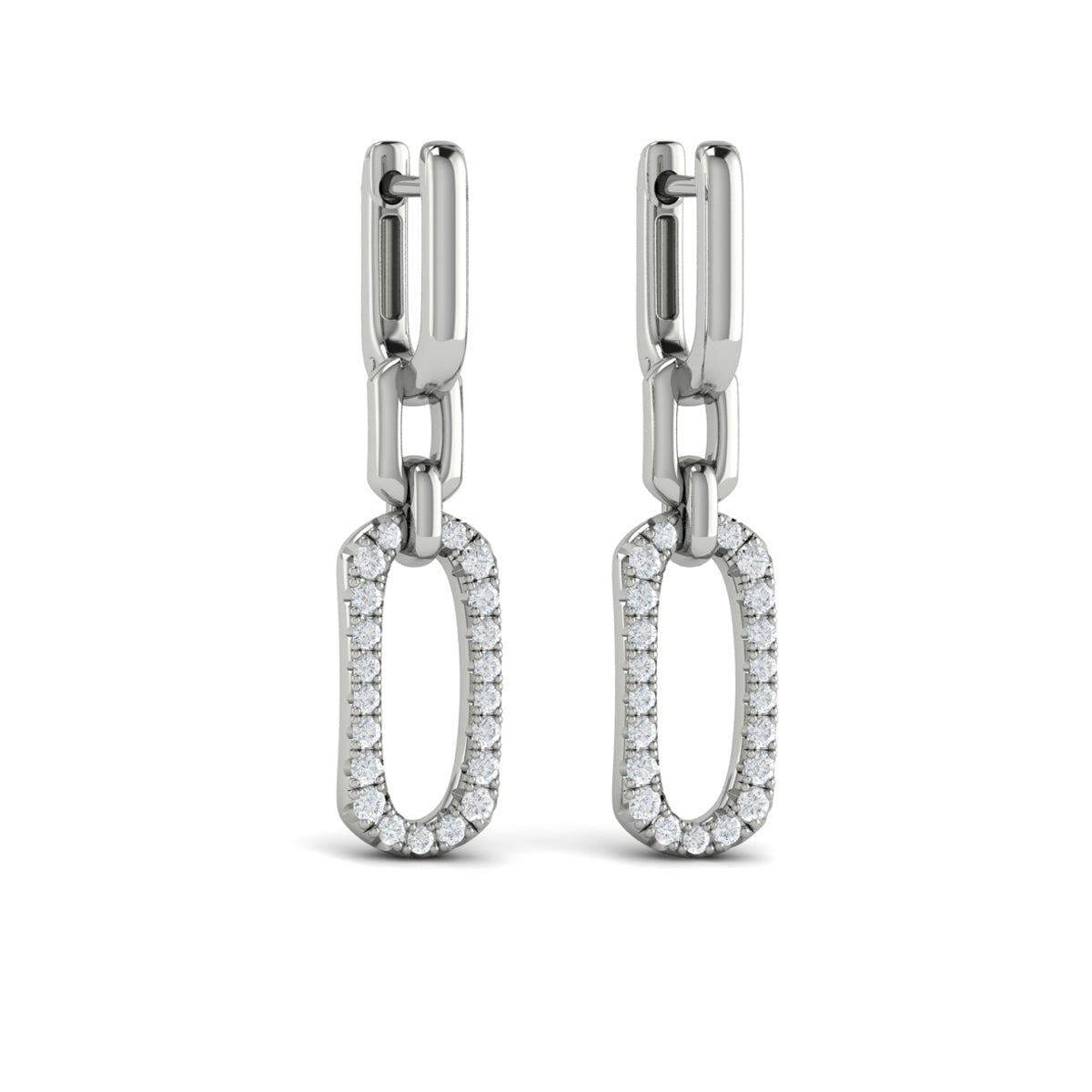 Diamond North South Open Oval Pendant Link Earrings
