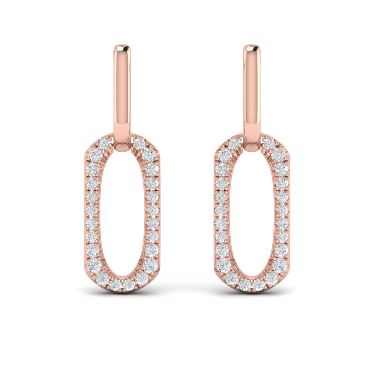 Diamond North South Open Oval Pendant Link Earrings