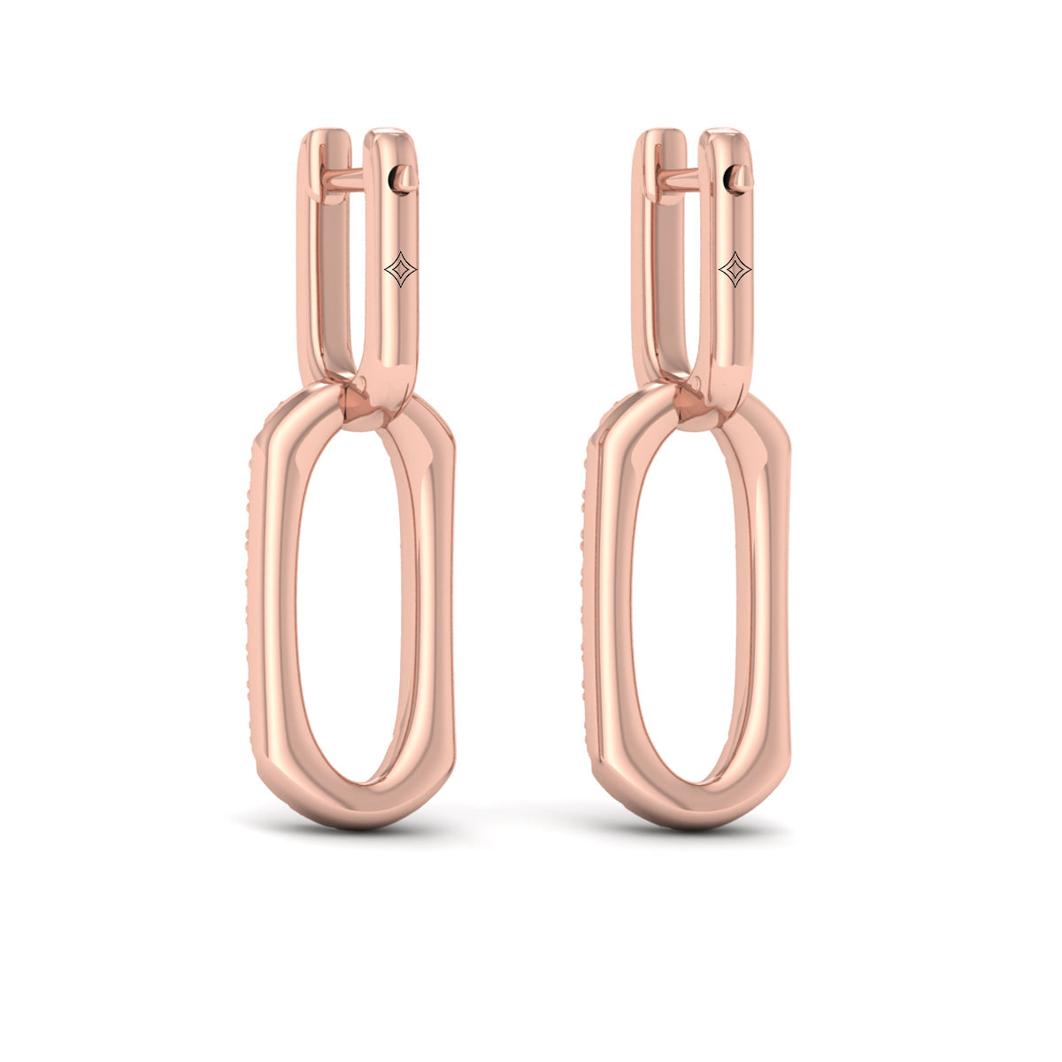 Diamond North South Open Oval Pendant Link Earrings