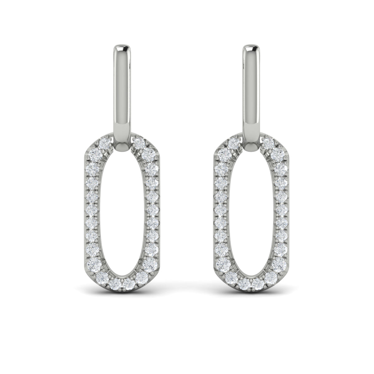 Diamond North South Open Oval Pendant Link Earrings