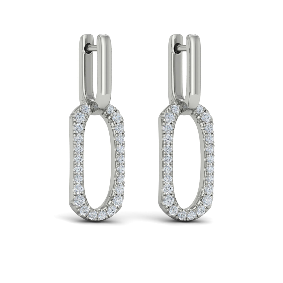 Diamond North South Open Oval Pendant Link Earrings