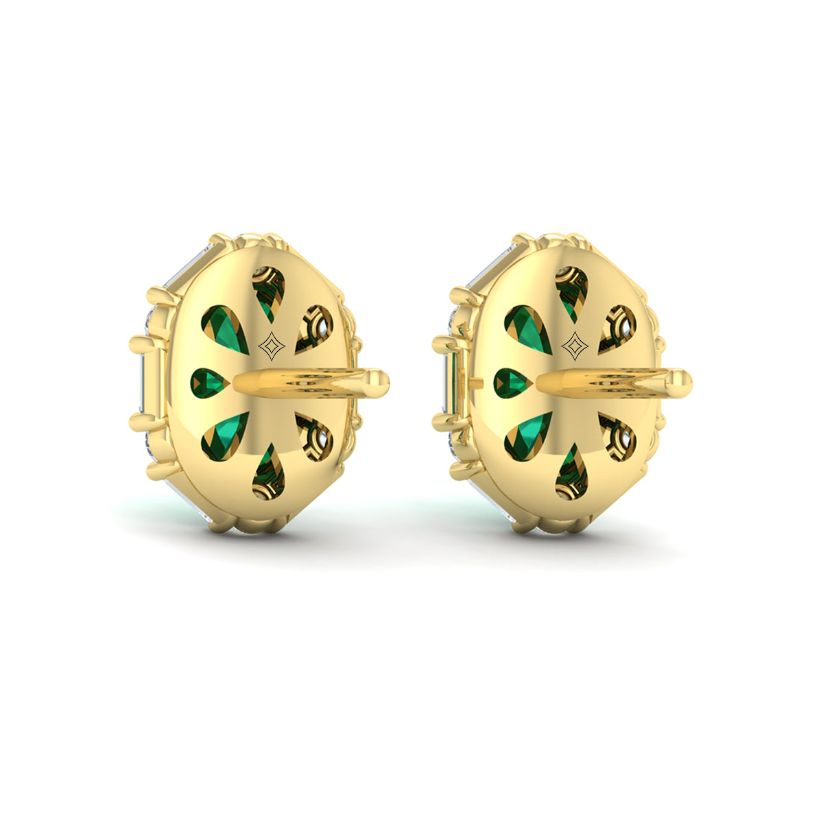 Oval Emerald and Diamond Baguette Earrings