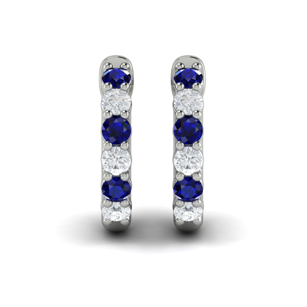 Forward-facing Diamond and Blue Sapphire  Open Hoop Earrings