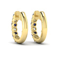 Forward-facing Diamond and Blue Sapphire  Open Hoop Earrings