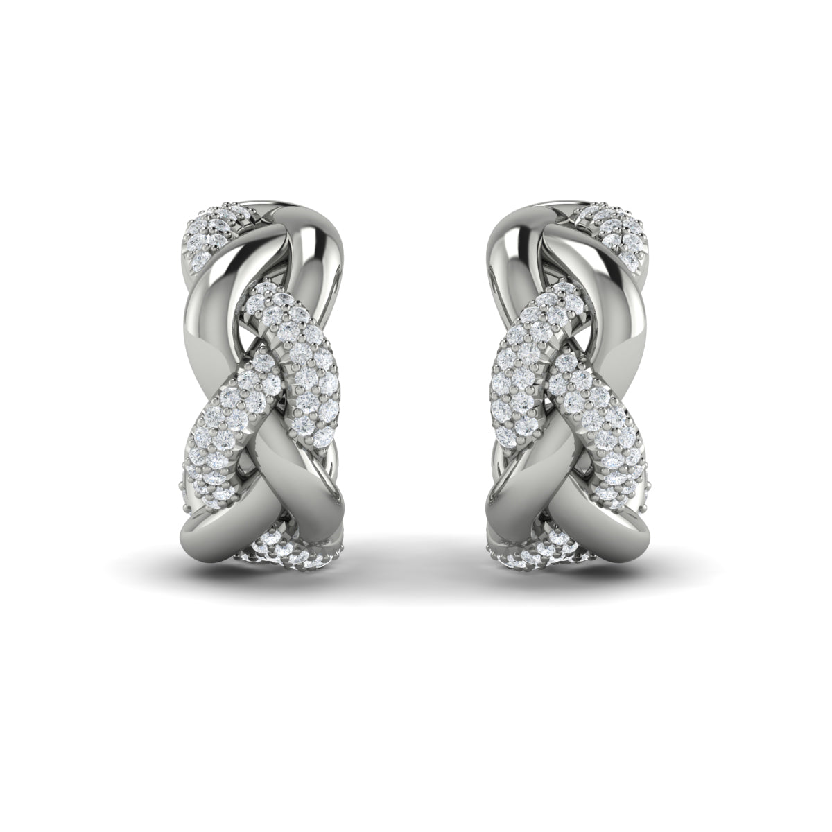 Alternating Diamond Twist Huggie Hoop Earrings
