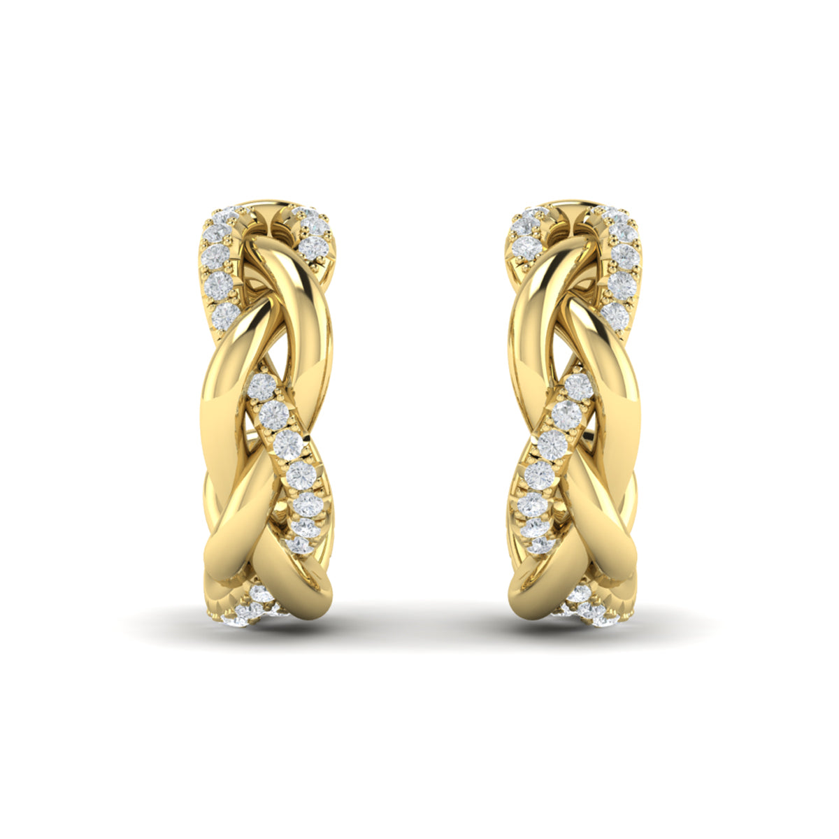Alternating Diamond Twist Huggie Hoop Earrings