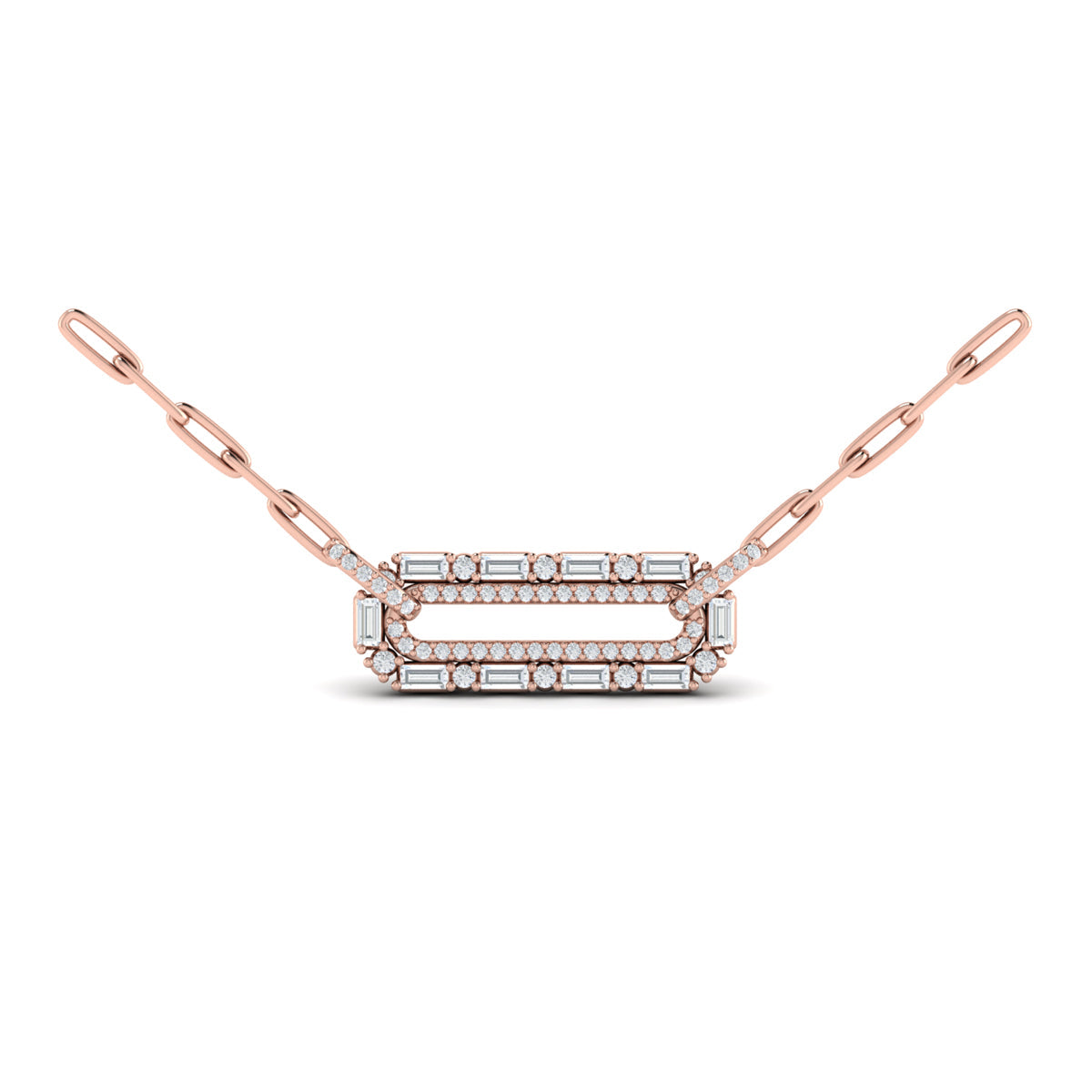 Diamond Baguette Double Row Link Necklace