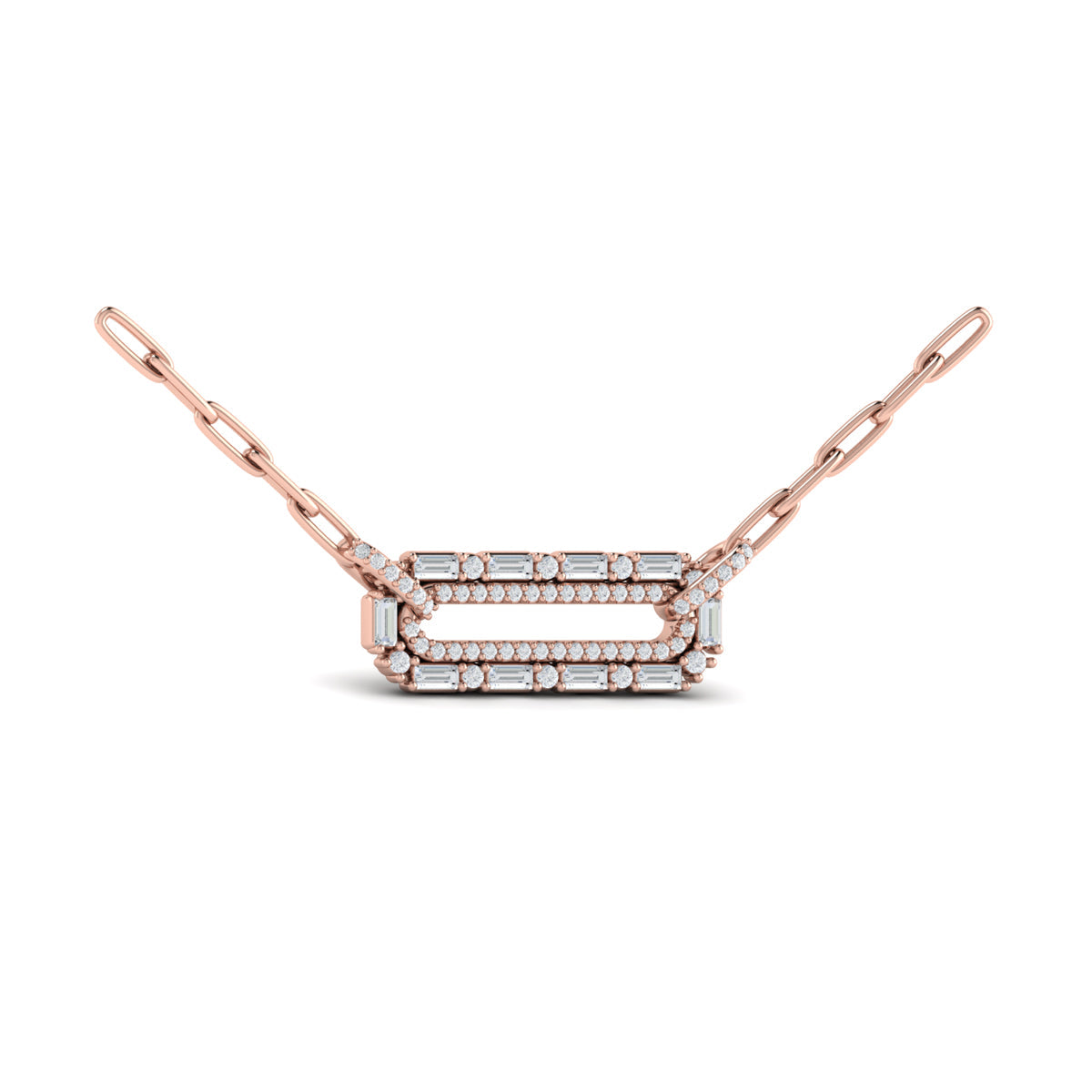 Diamond Baguette Double Row Link Necklace