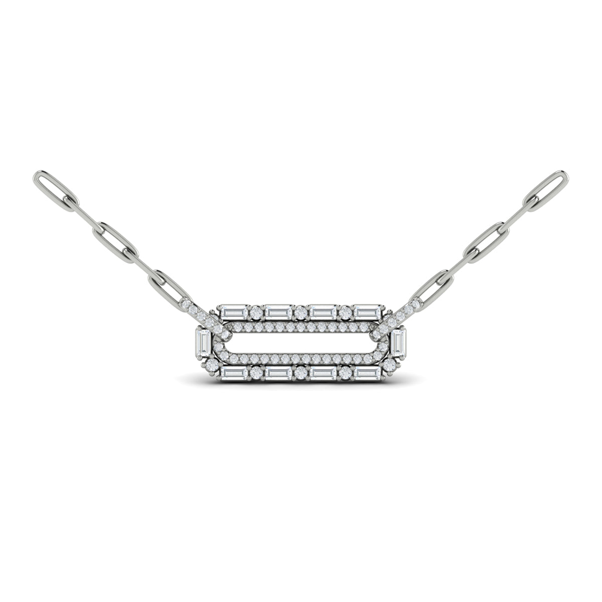 Diamond Baguette Double Row Link Necklace