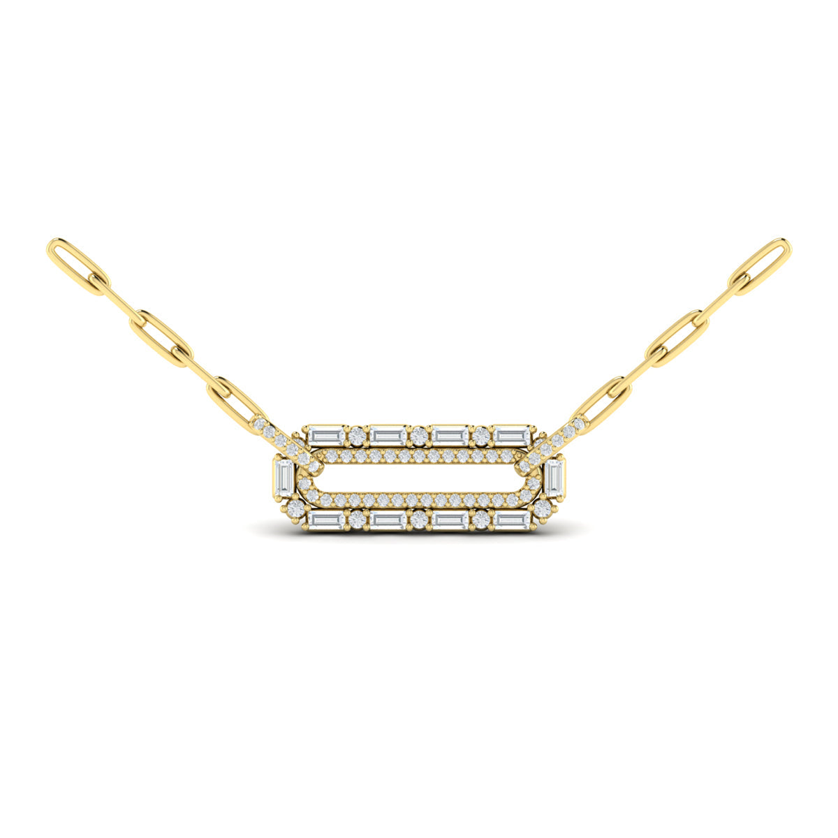 Diamond Baguette Double Row Link Necklace
