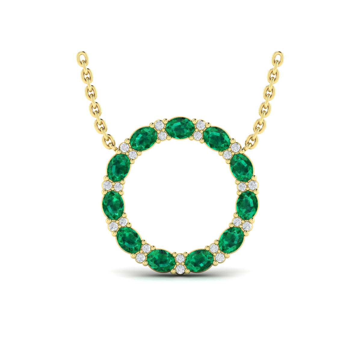 Oval Emerald and Diamond Open Circle Pendant Necklace