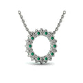 Diamond and Emerald Open Starburst Circle Pendant Necklace