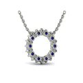 Diamond and Blue Sapphire Open Starburst Circle Pendant Necklace