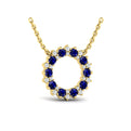 Diamond and Blue Sapphire Open Starburst Circle Pendant Necklace