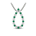 Diamond and Emerald  Open Teardrop Pendant Necklace