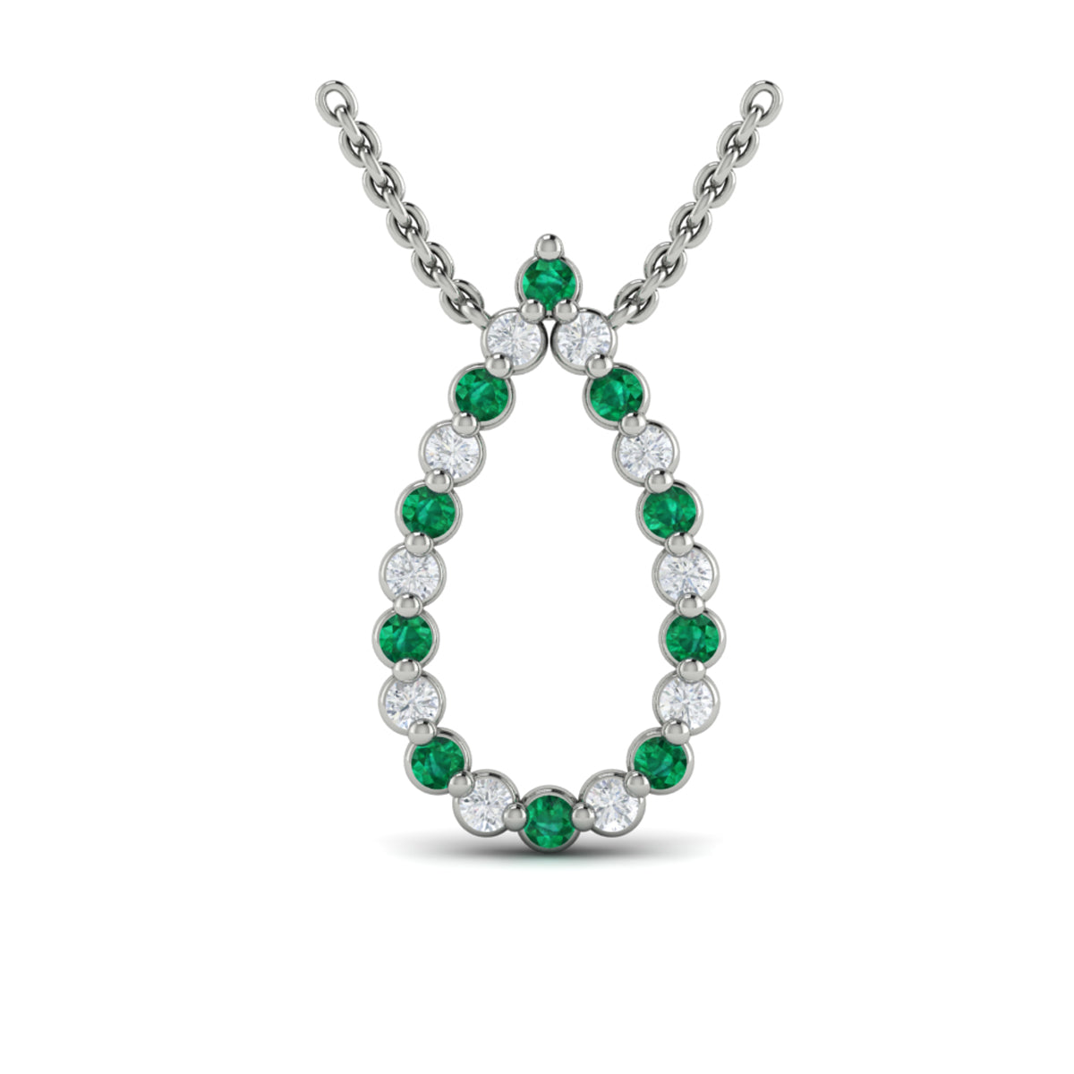 Diamond and Emerald  Open Teardrop Pendant Necklace