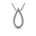 Diamond and Emerald  Open Teardrop Pendant Necklace