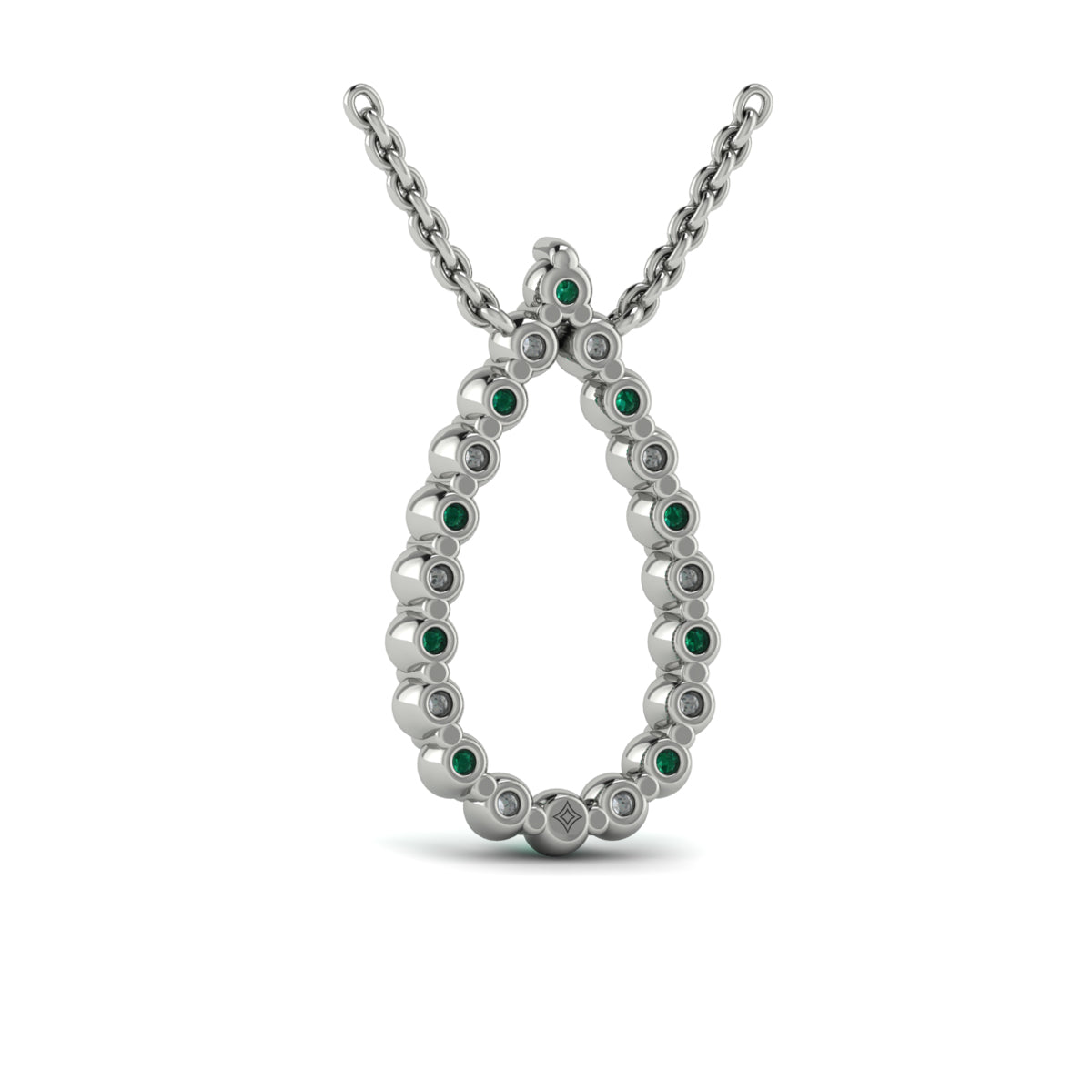 Diamond and Emerald  Open Teardrop Pendant Necklace