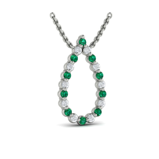 Diamond and Emerald  Open Teardrop Pendant Necklace