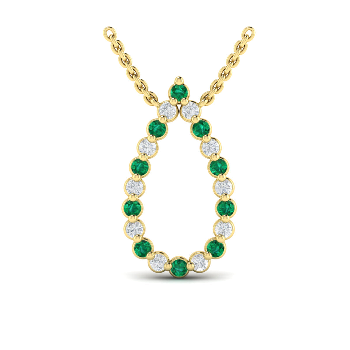 Diamond and Emerald  Open Teardrop Pendant Necklace