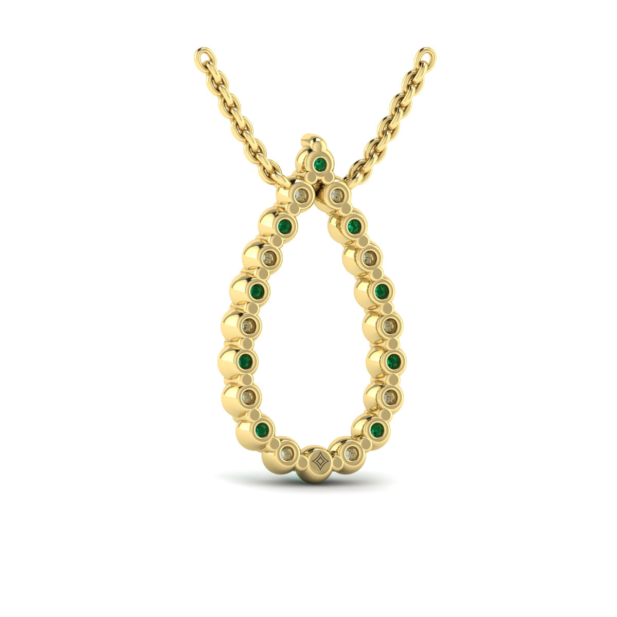 Diamond and Emerald  Open Teardrop Pendant Necklace