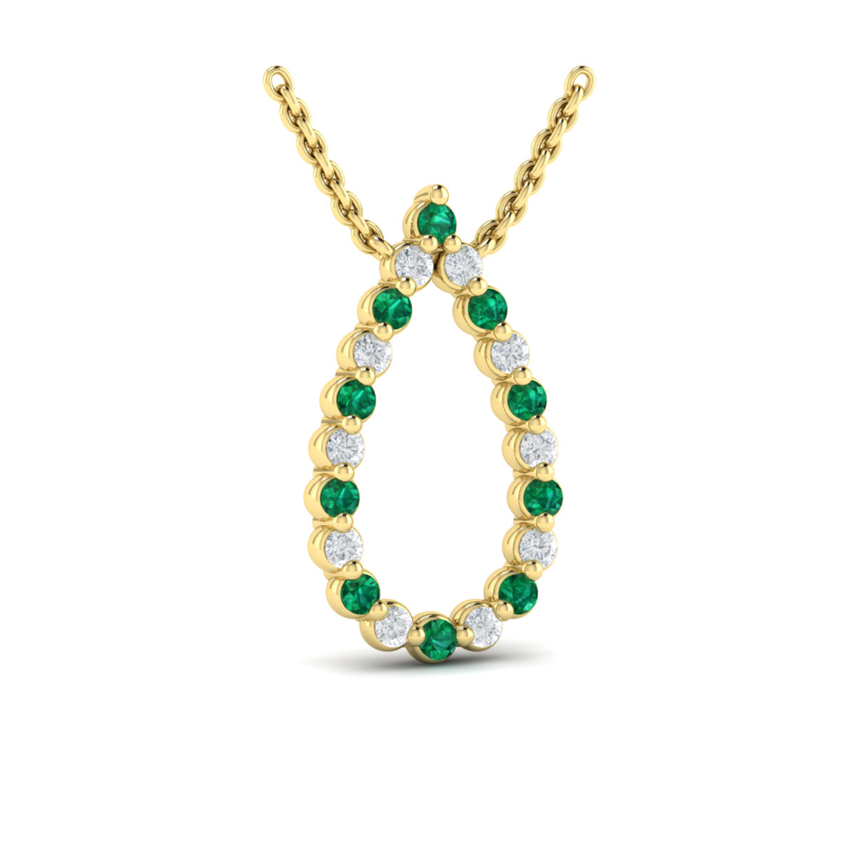 Diamond and Emerald  Open Teardrop Pendant Necklace