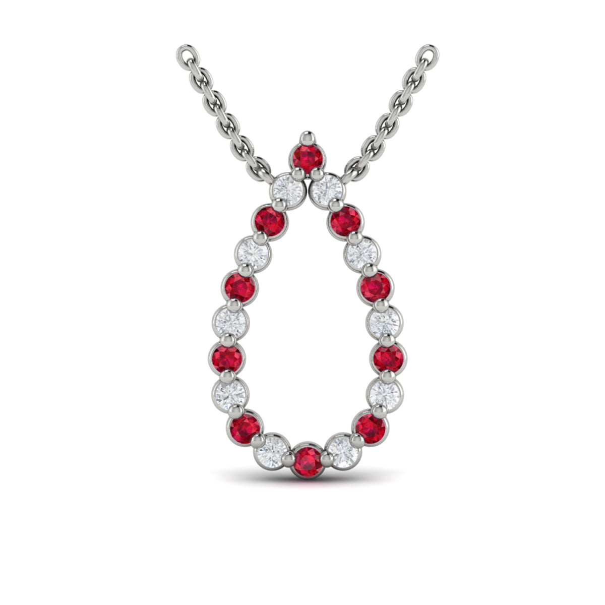 Diamond and Ruby  Open Teardrop Pendant Necklace
