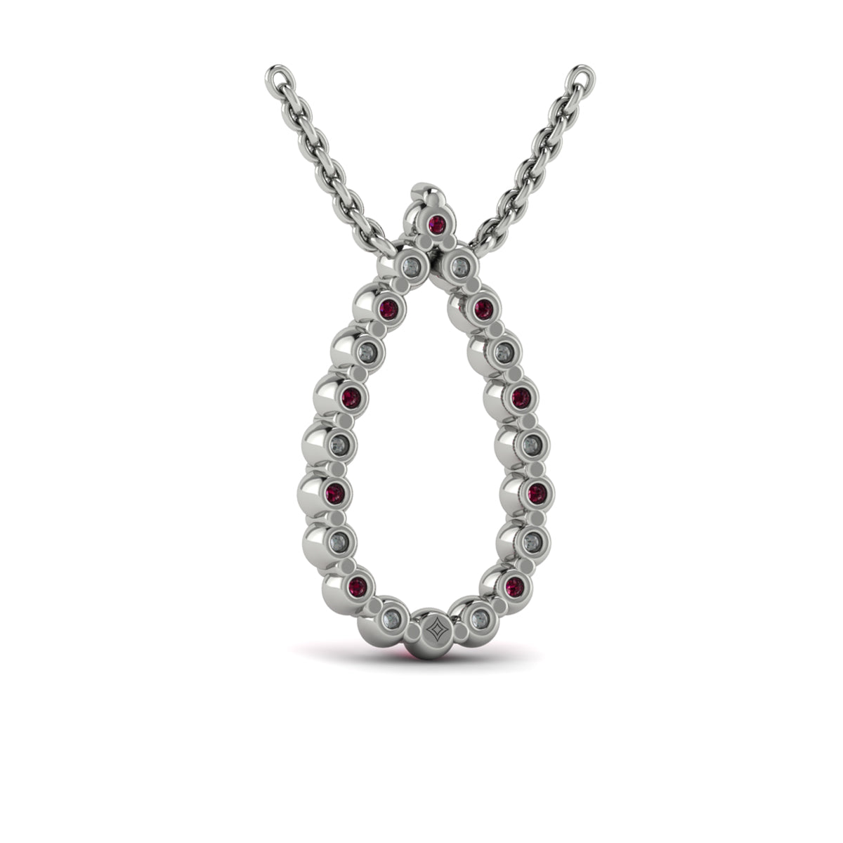 Diamond and Ruby  Open Teardrop Pendant Necklace