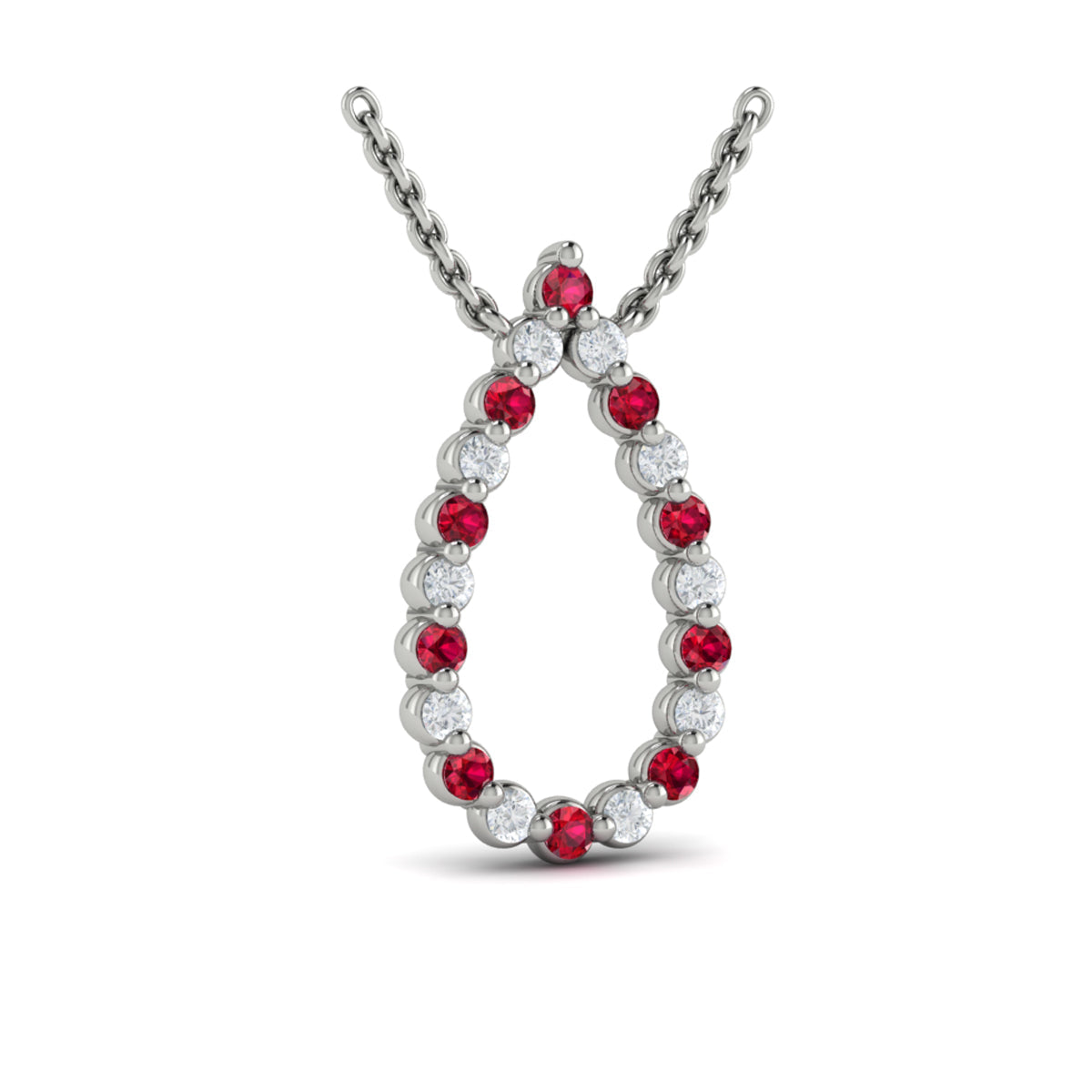 Diamond and Ruby  Open Teardrop Pendant Necklace