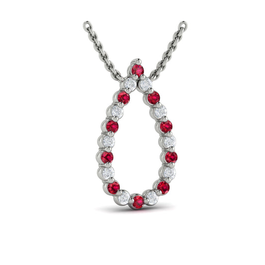 Diamond and Ruby  Open Teardrop Pendant Necklace
