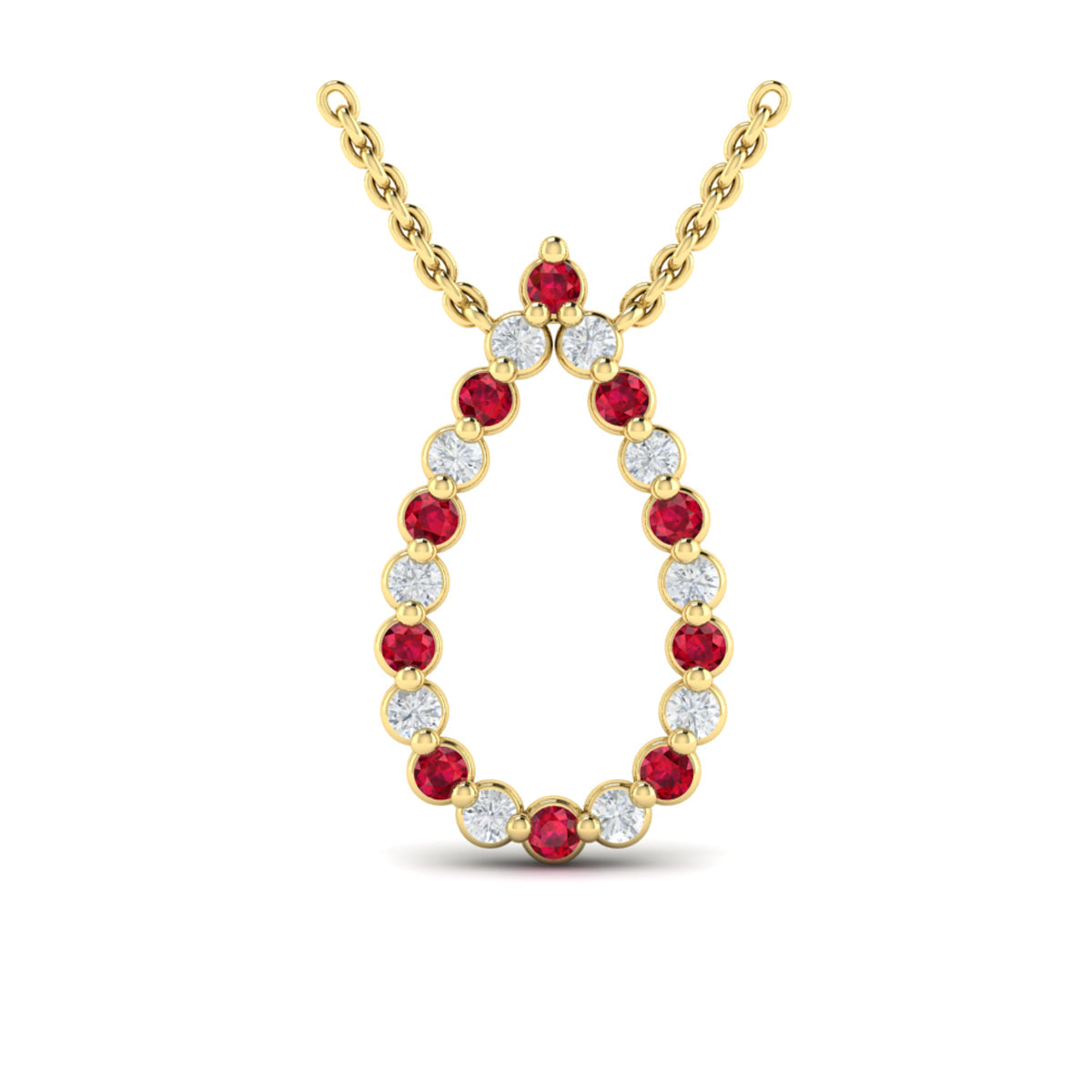 Diamond and Ruby  Open Teardrop Pendant Necklace