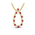 Diamond and Ruby  Open Teardrop Pendant Necklace