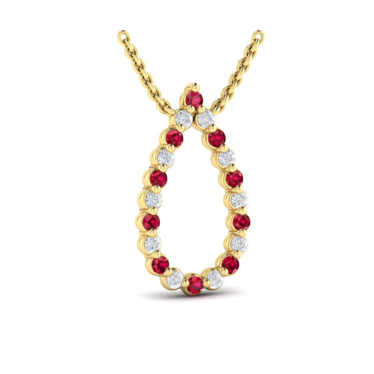 Diamond and Ruby  Open Teardrop Pendant Necklace