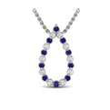 Diamond and Blue Sapphire  Open Teardrop Pendant Necklace
