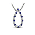 Diamond and Blue Sapphire  Open Teardrop Pendant Necklace