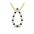 Diamond and Blue Sapphire  Open Teardrop Pendant Necklace