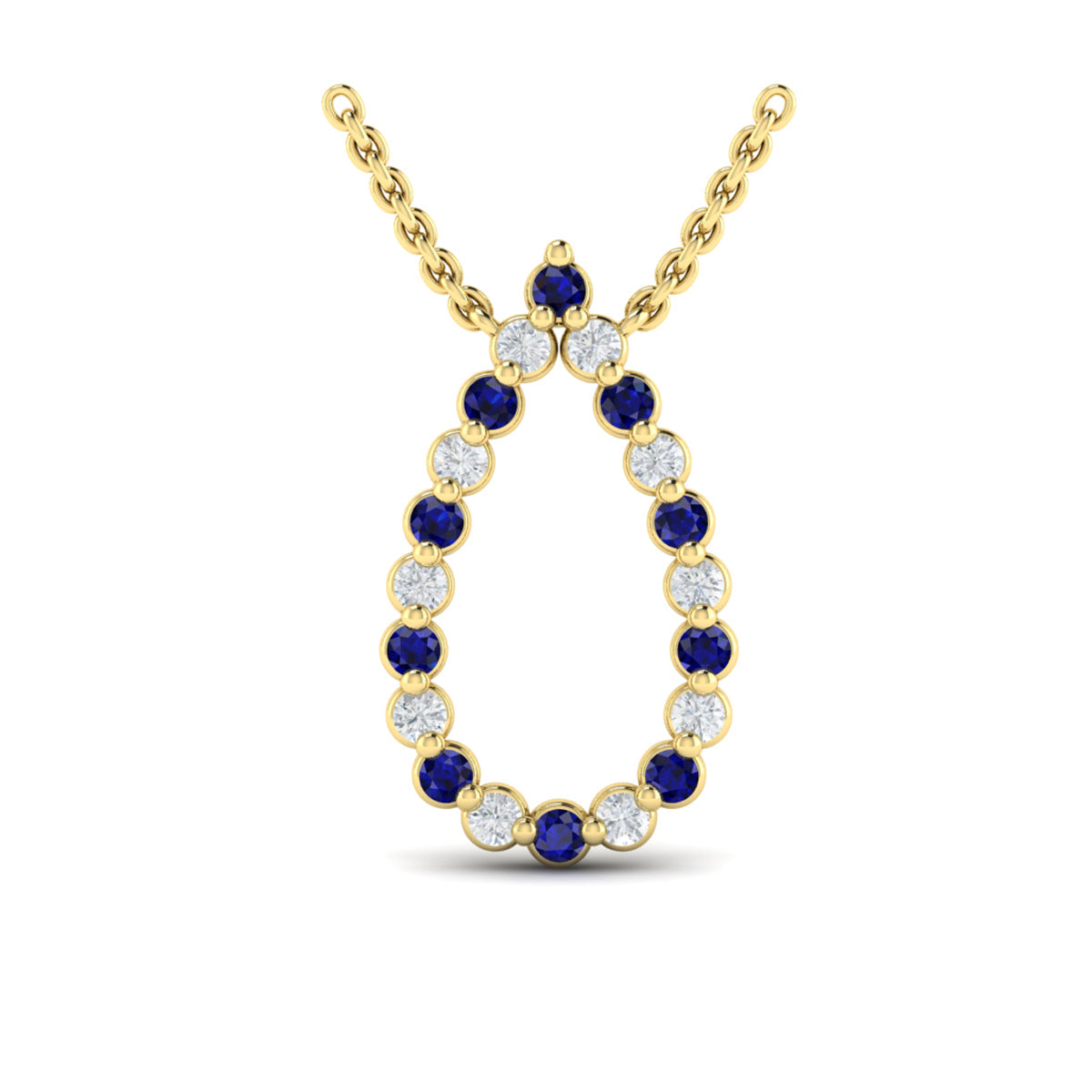 Diamond and Blue Sapphire  Open Teardrop Pendant Necklace
