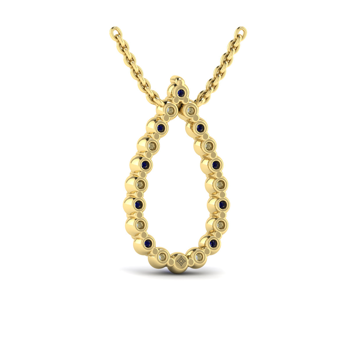 Diamond and Blue Sapphire  Open Teardrop Pendant Necklace