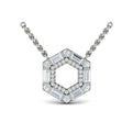 Diamond Baguette Double Row Open Honeycomb Pendant Necklace
