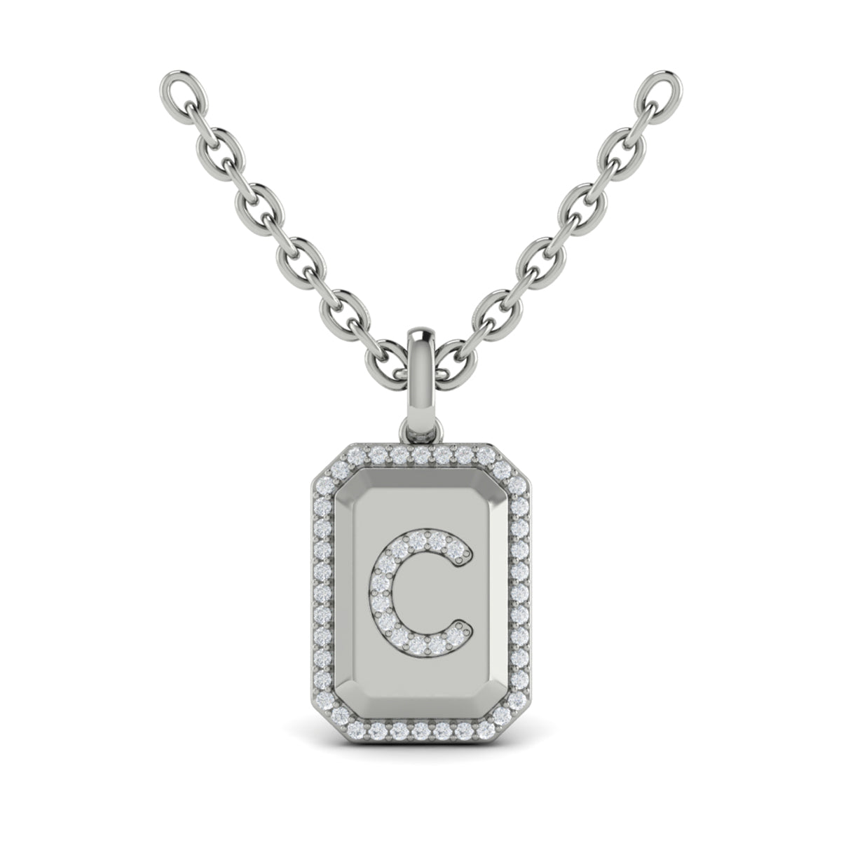 Diamond Medallion Alphabet Pendant Link Necklace, C