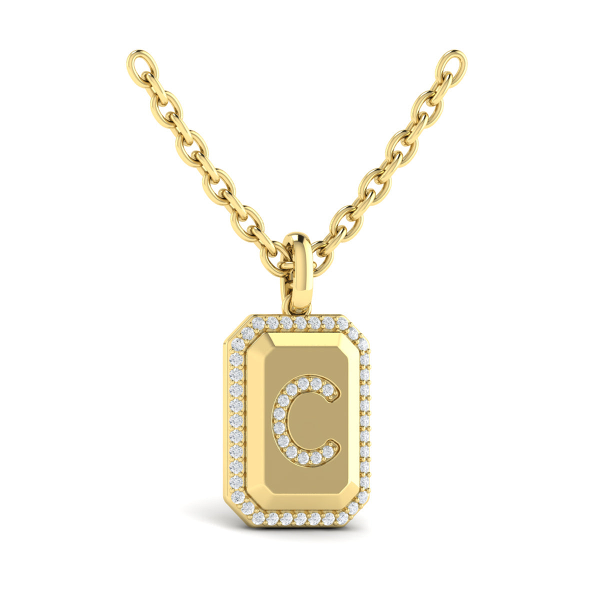 Diamond Medallion Alphabet Pendant Link Necklace, C