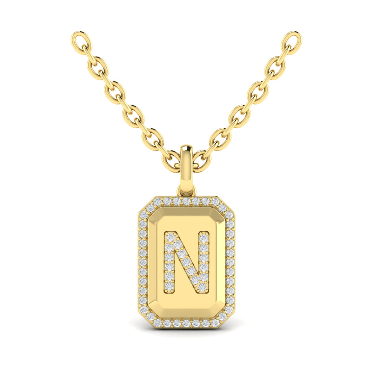 Diamond Medallion Alphabet Pendant Link Necklace, N