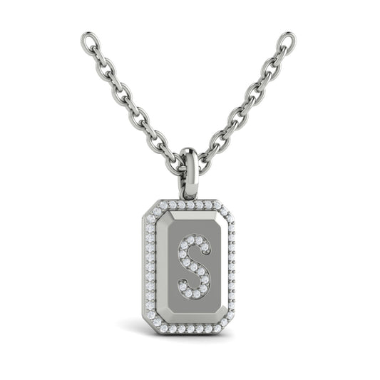 Diamond Medallion Alphabet Pendant Link Necklace, S