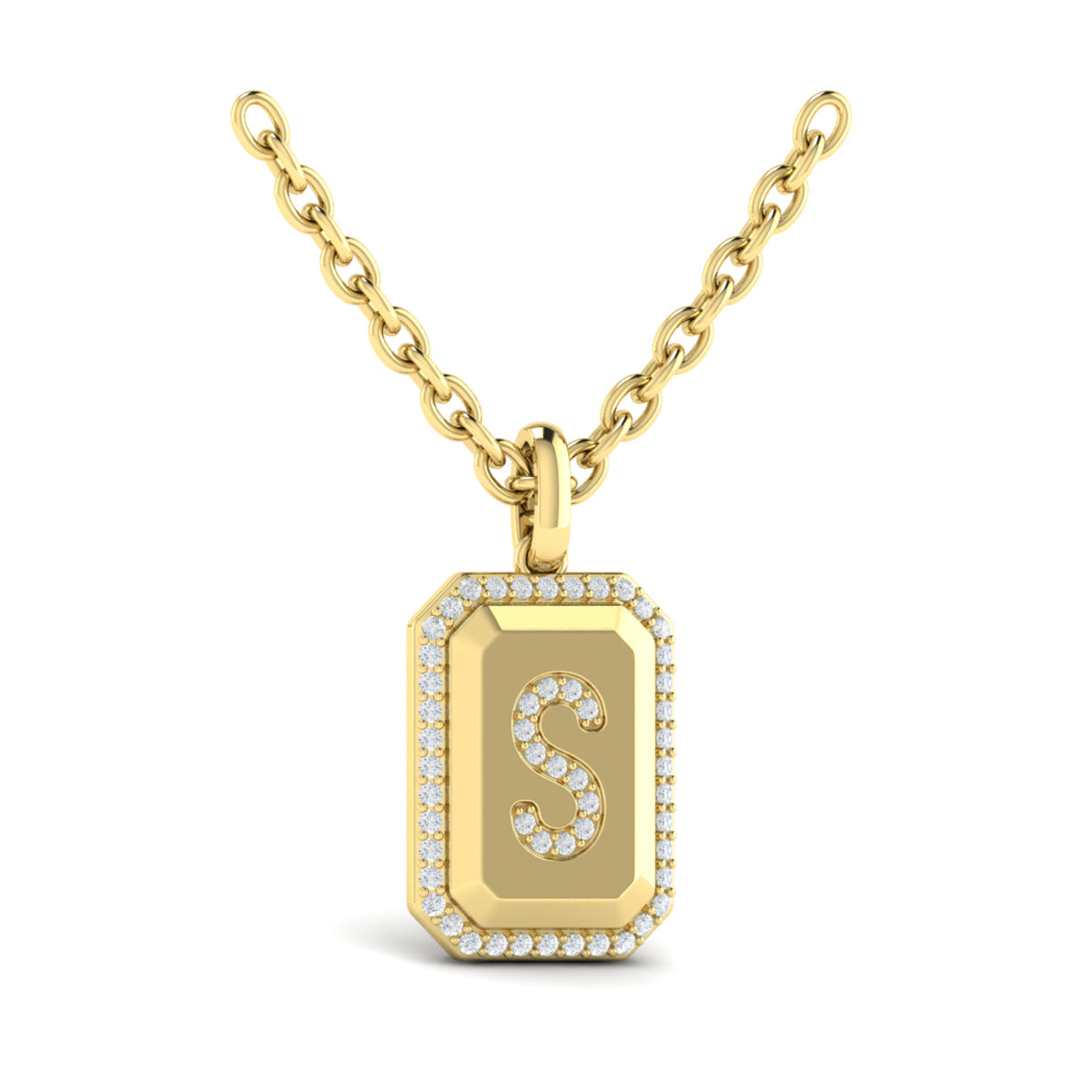 Diamond Medallion Alphabet Pendant Link Necklace, S