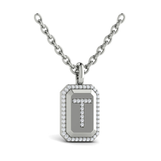 Diamond Medallion Alphabet Pendant Link Necklace, T