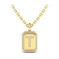 Diamond Medallion Alphabet Pendant Link Necklace, T