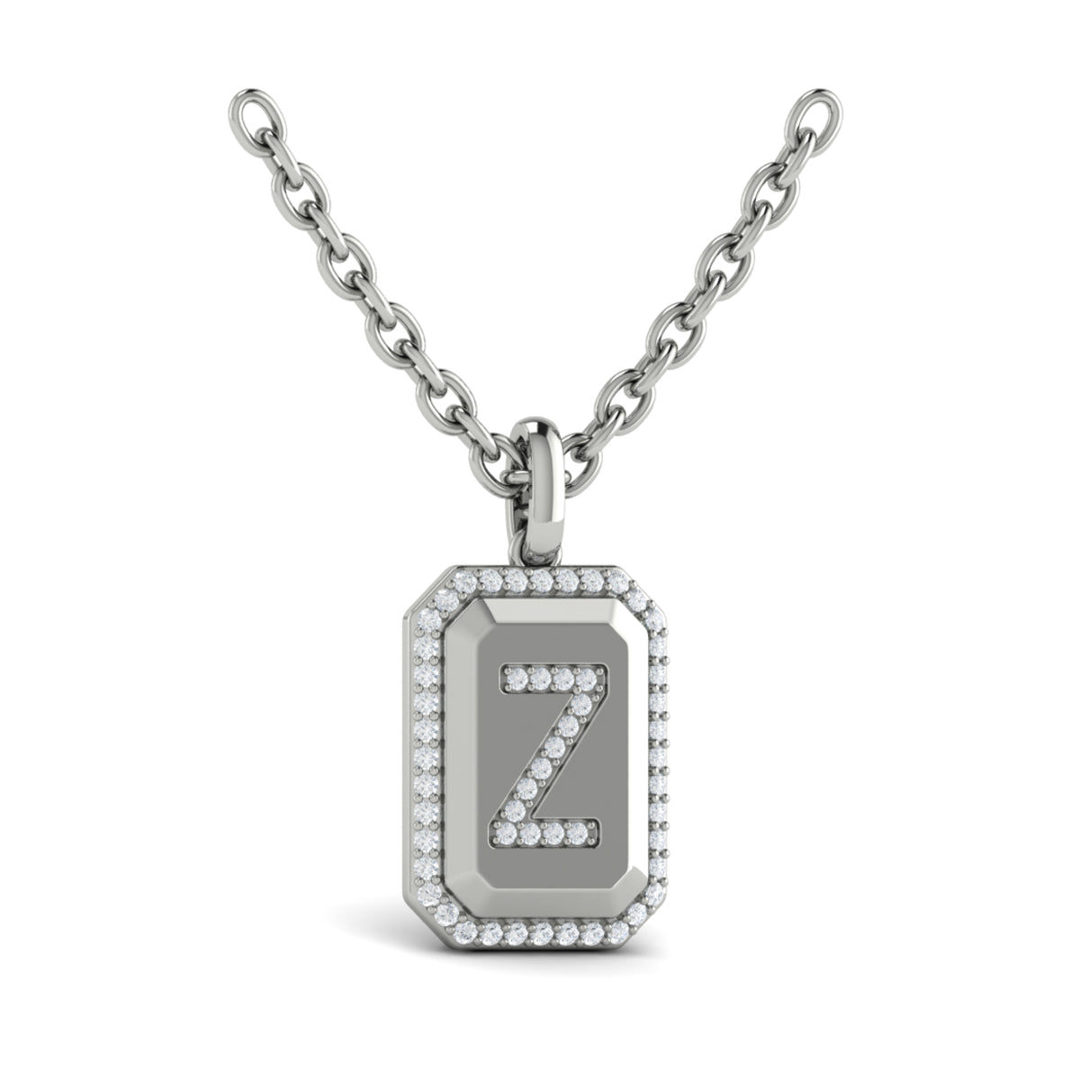 Diamond Medallion Alphabet Pendant Link Necklace, Z