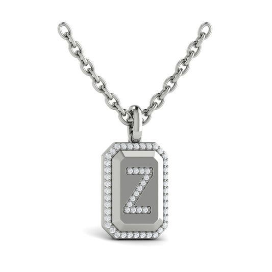 Diamond Medallion Alphabet Pendant Link Necklace, Z