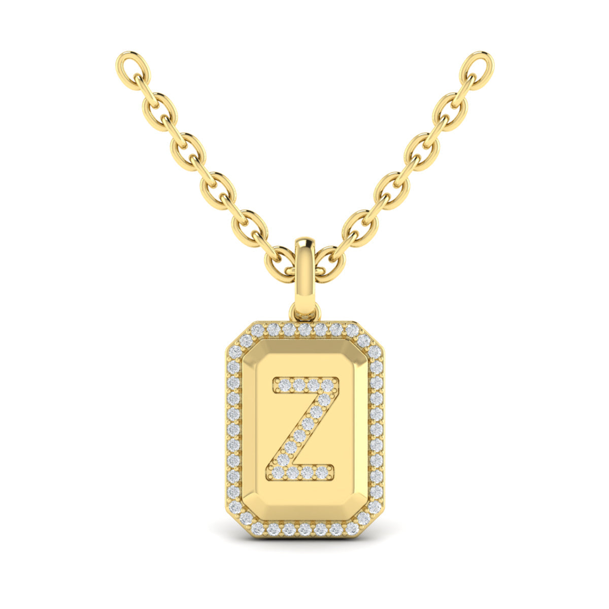 Diamond Medallion Alphabet Pendant Link Necklace, Z