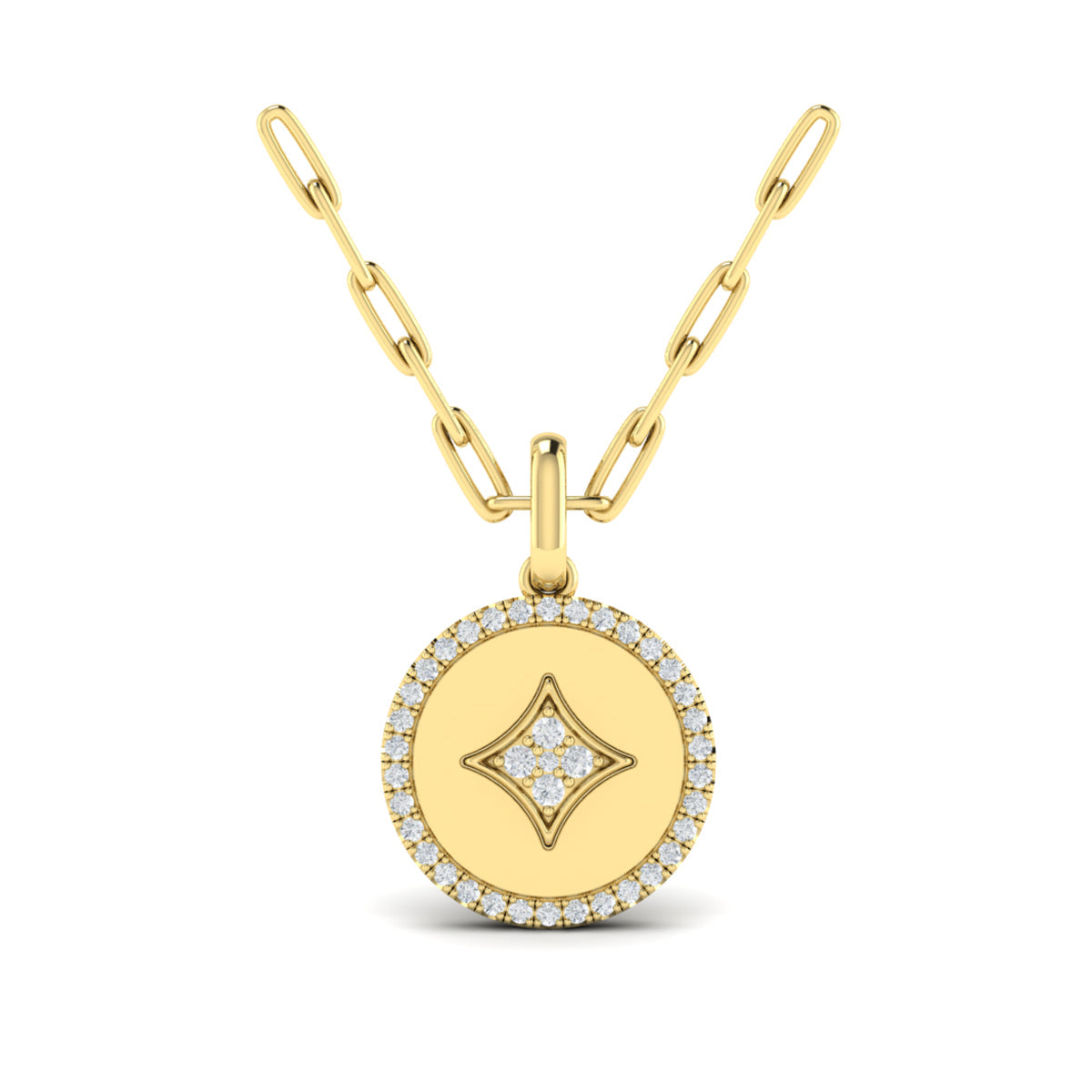 Center Star Diamonds and Bezel Pendant Necklace